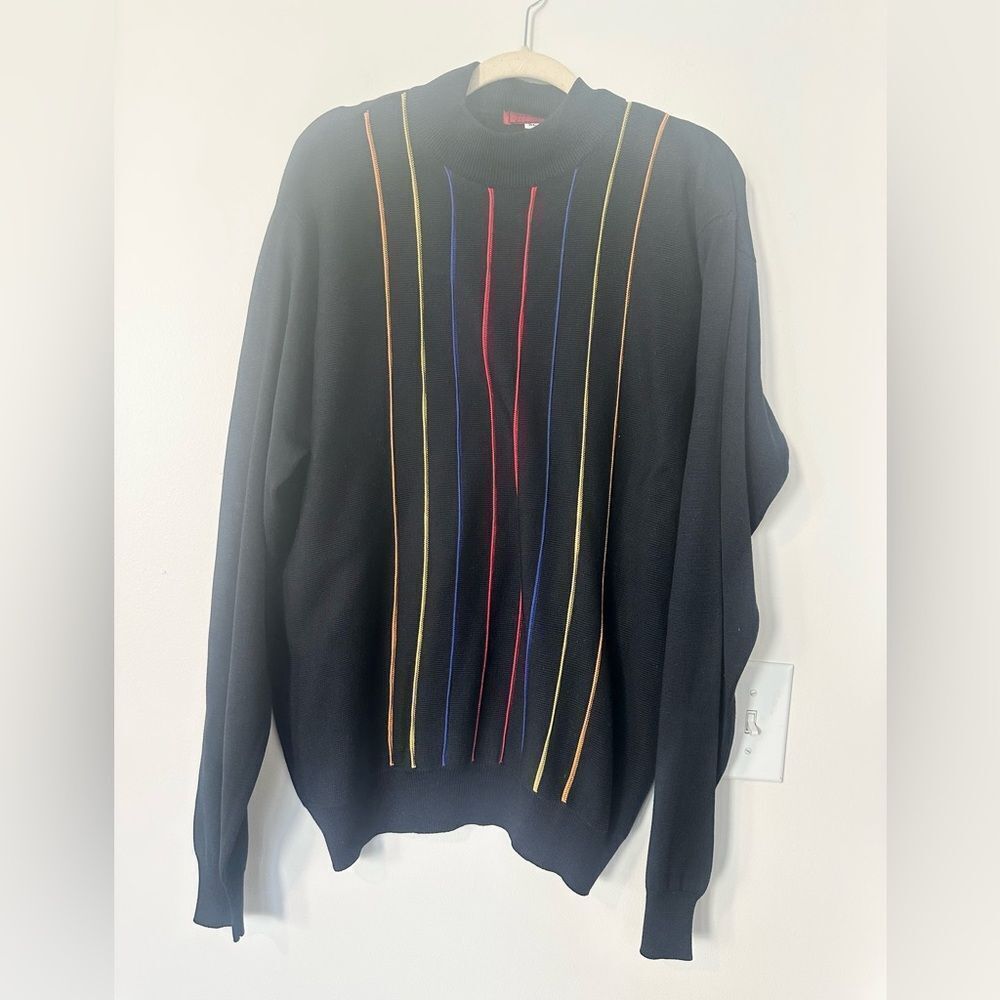 Saxony NY Vintage Black Men’s Notched Collar Sweater XL